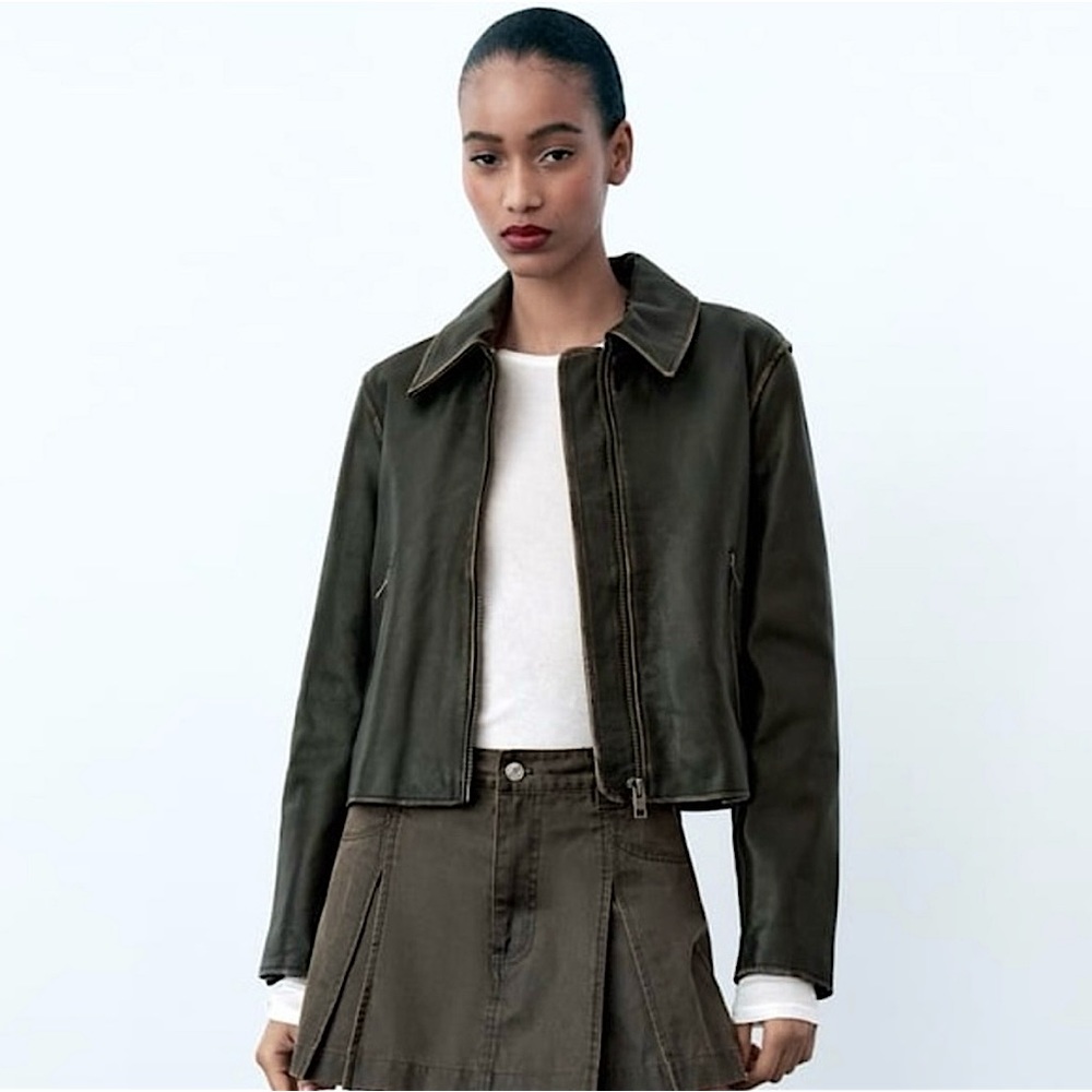 ~ SOLD 📦 New!! ZARA Distressed Cropped Genuine Leather Jacket